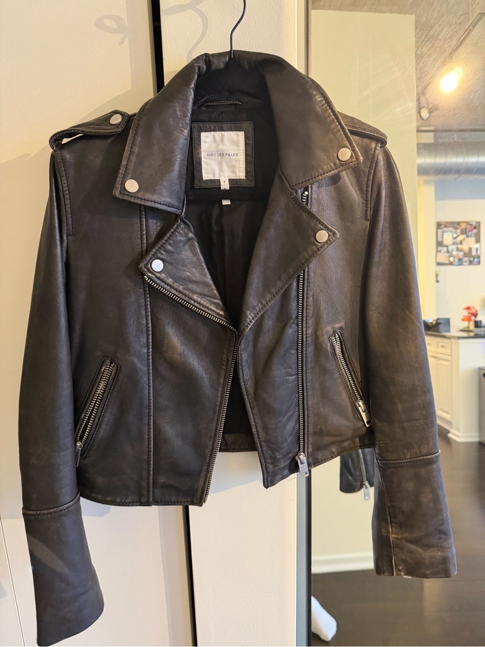 Avec Les Filles Black Leather Moto Jacket